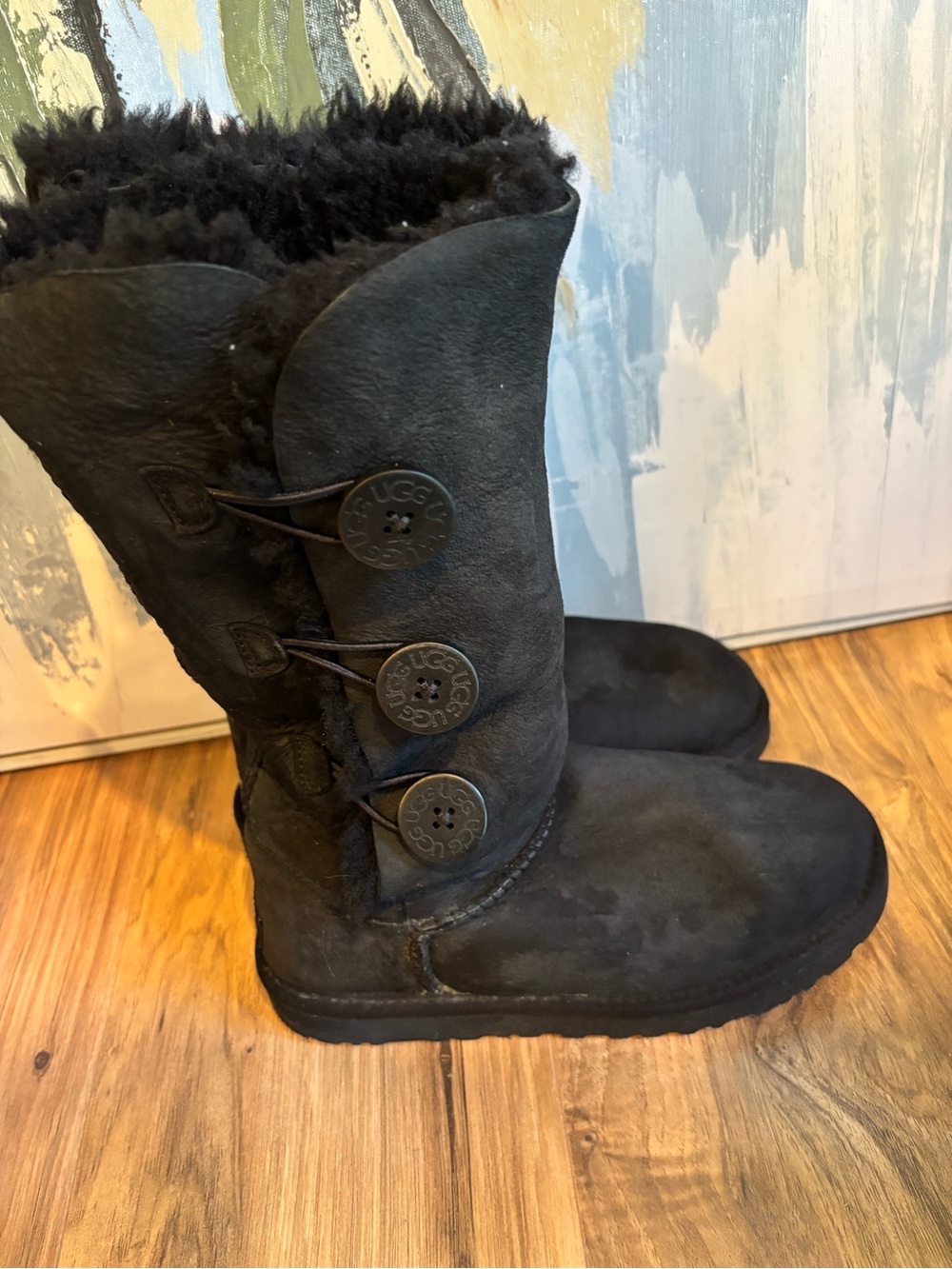 UGG Black Button-Front Shearling Mid-Calf Boots